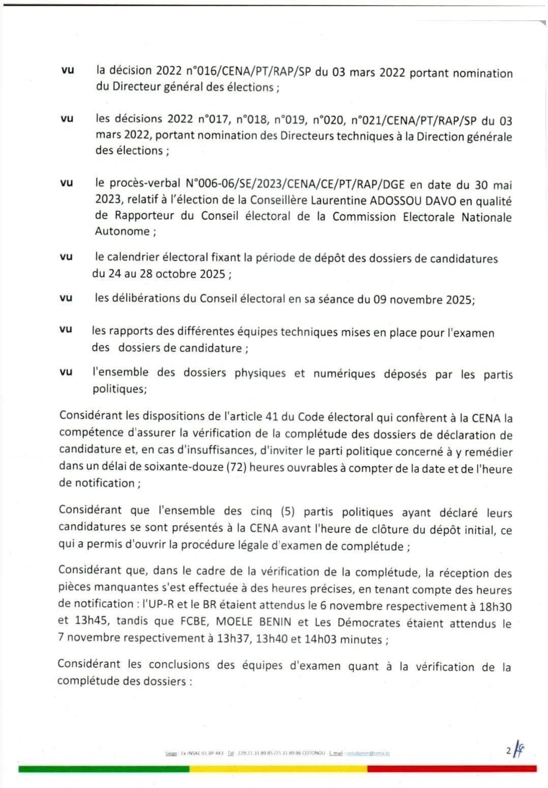 CENA disqualifies key parties from Benin 2026 municipal elections.